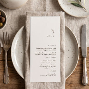 Menu Cardápio de Casamento com Ramo de Oliveira Ecru Mo