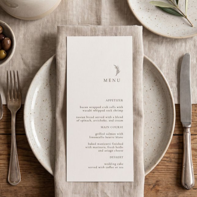 Menu Cardápio de Casamento com Ramo de Oliveira Ecru Mo (Criador carregado)