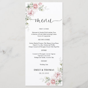 Menu Cardápio de Casamento com Rosas Rosa Bege