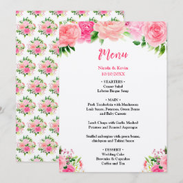 Menu Cardápio de Casamento com Rosas Rosas e Folhagens