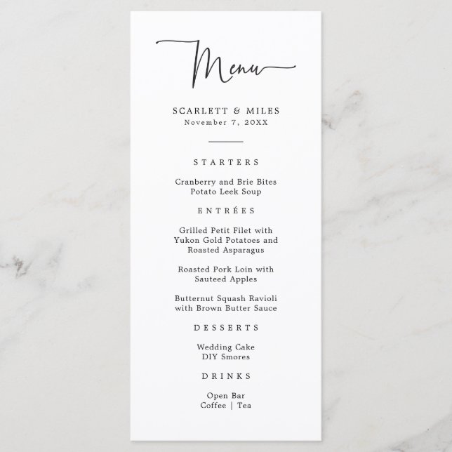 Menu Cardápio de Casamento com Roteiro Simples (Frente)