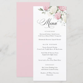 Menu Cardápio de casamento com verde e hortênsia rosa e