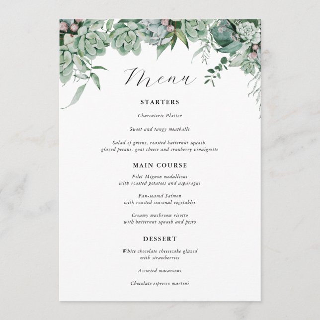 Menu Cardápio de casamento com verde exuberante e eucal (Frente)