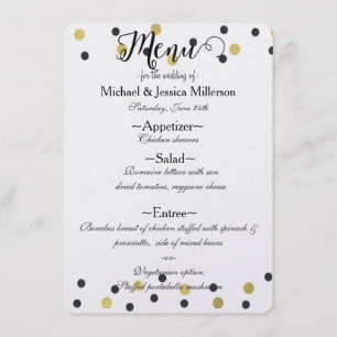 Menu Cardápio de Casamento Confete Dourado Preto