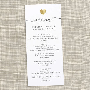 Menu Cardápio de Casamento Coração Dourado Caligrafia M