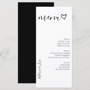 Menu Cardápio de Casamento Coração Preto e Branco