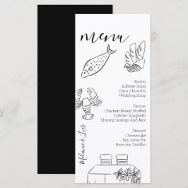 Menu Cardápio de Casamento Coração Preto e Branco Capri