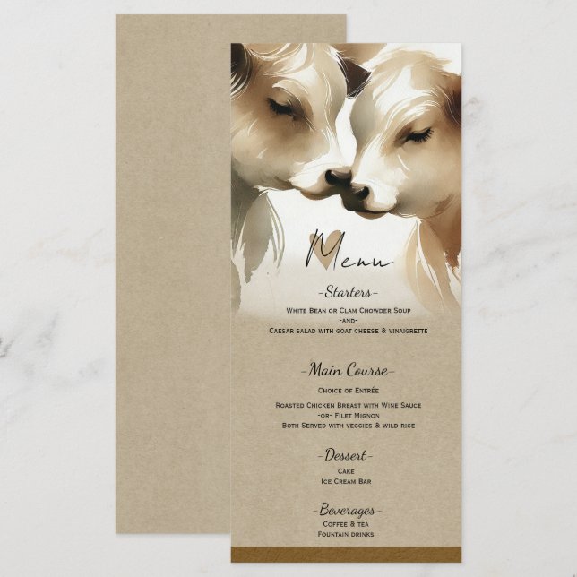 Menu Cardápio de Casamento Country Creme Marrom Amor de (Frente/Verso)