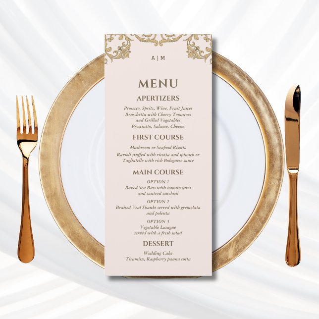 Menu Cardápio de Casamento Cristão Barroco em Rosa Empo (Criador carregado)