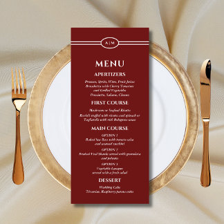 Menu Cardápio de Casamento Cristão Burgundy Moderno Mon