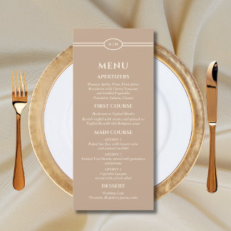 Menu Cardápio de Casamento Cristão Monograma Creme Bege