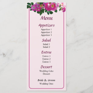 Menu Cardápio de casamento da Rosa Pink Rambler