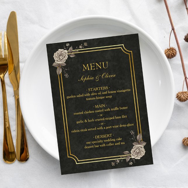 Menu Cardápio de Casamento Dark Academia Gótico Elegant (Criador carregado)