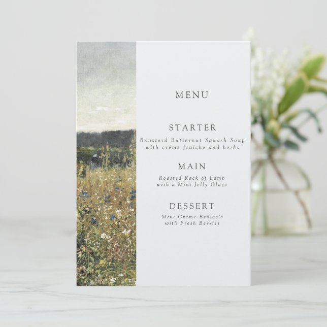 Menu Cardápio de casamento de arte. Óleo de safra na ca (Em pé/Frente)