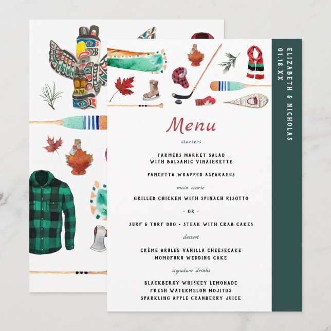Menu Cardápio de Casamento de Camping no Inverno Rústic (Frente/Verso)