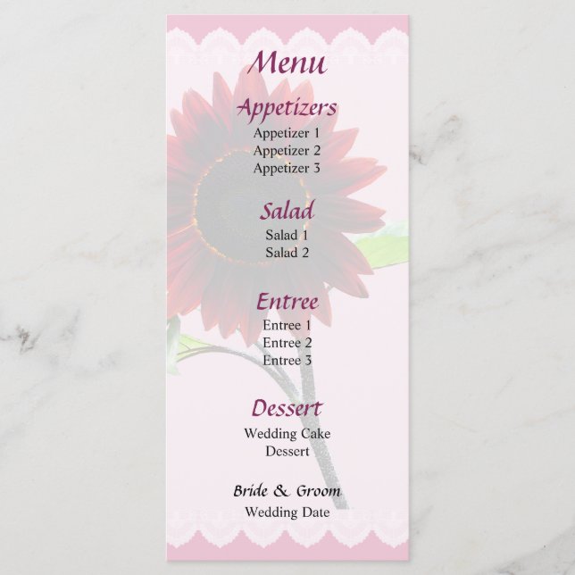 Menu Cardápio de Casamento de Cereja e Chocolate (Frente)