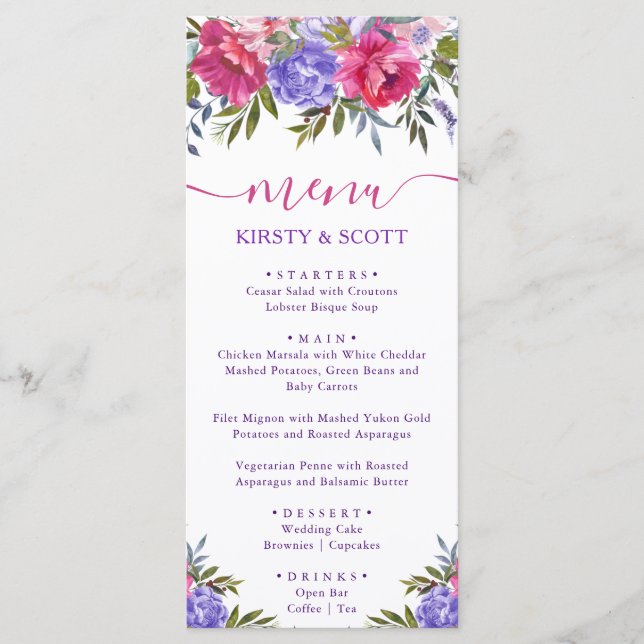 Menu Cardápio de Casamento de Flores de Verão em Aquare (Frente)