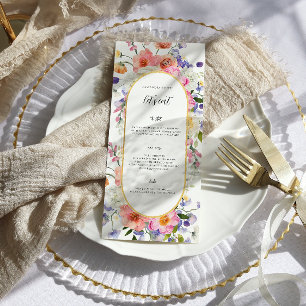 Menu Cardápio de Casamento de Flores Silvestres Colorid
