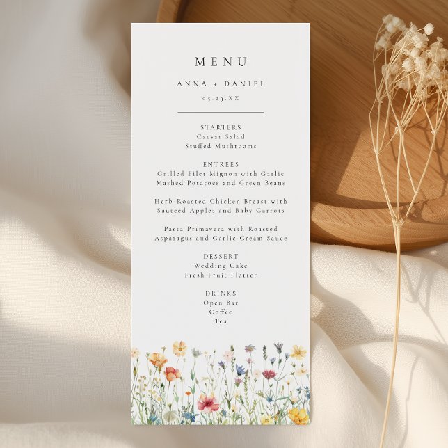 Menu Cardápio de Casamento de Flores Silvestres da Prim (Criador carregado)