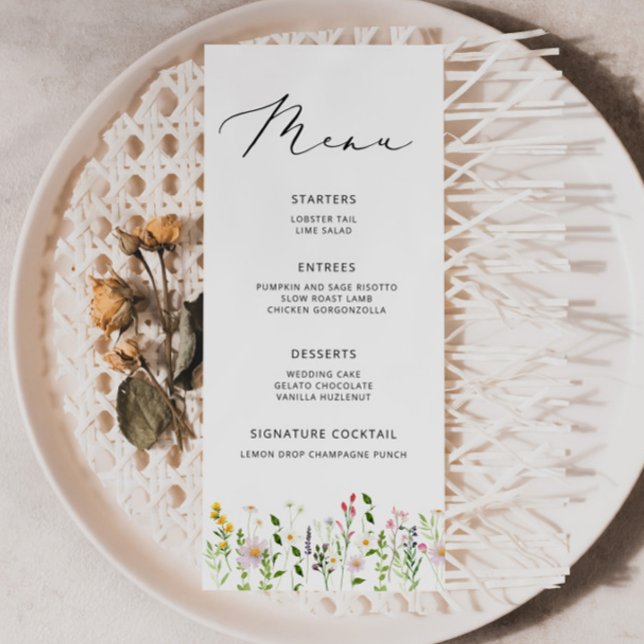 Menu cardápio de casamento de flores silvestres minimal (Criador carregado)