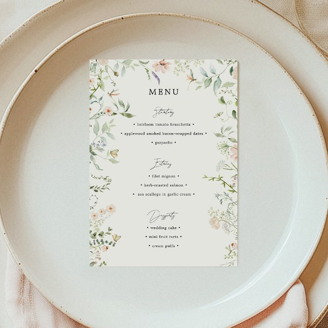 Menu Cardápio de Casamento de Flores Silvestres Rústica (Criador carregado)