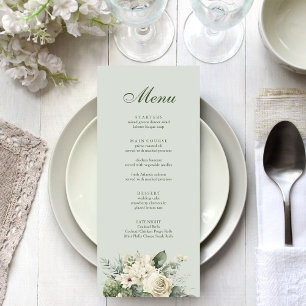 Menu Cardápio de Casamento de Flores Verde Musgo Suave