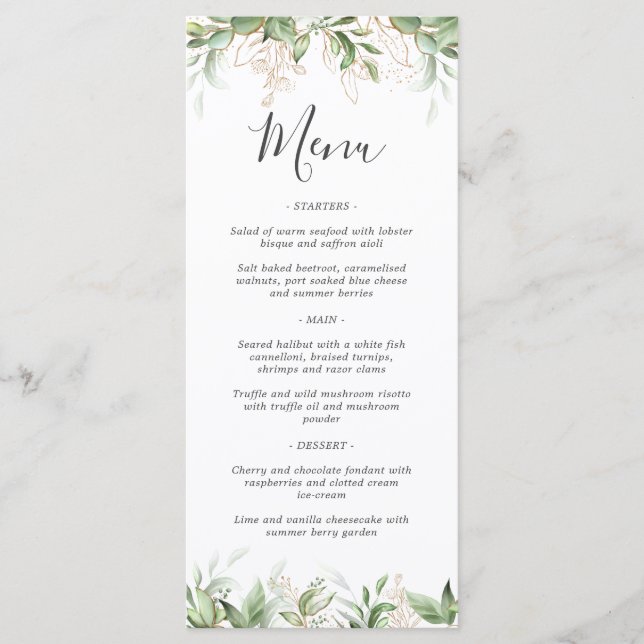 Menu Cardápio de Casamento de Folhagens Elegantes de Eu (Frente)