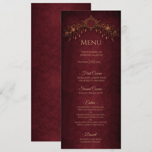 Menu Cardápio de casamento de Halloween gótico floral e (Frente/Verso)