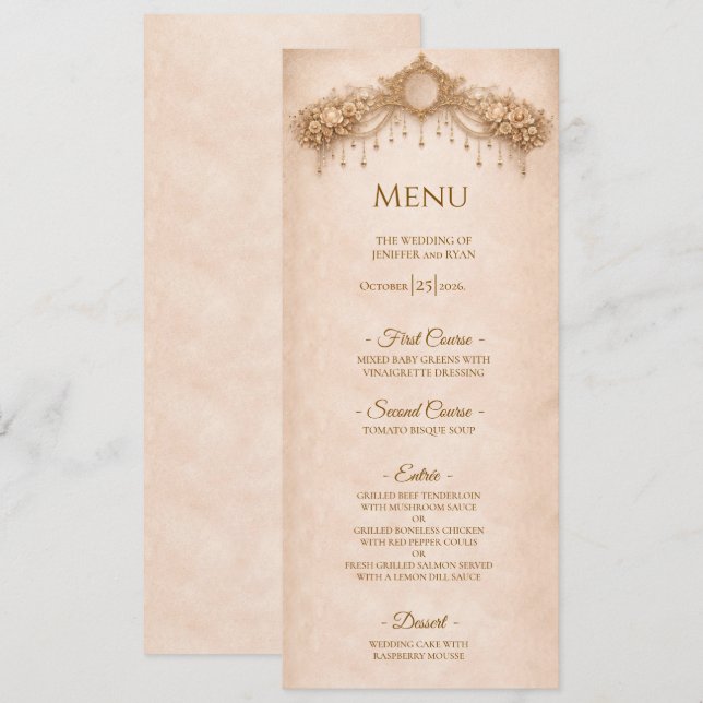 Menu Cardápio de casamento de Halloween gótico floral e (Frente/Verso)