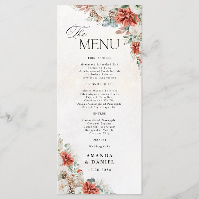 Menu Cardápio de Casamento de Inverno (Frente)