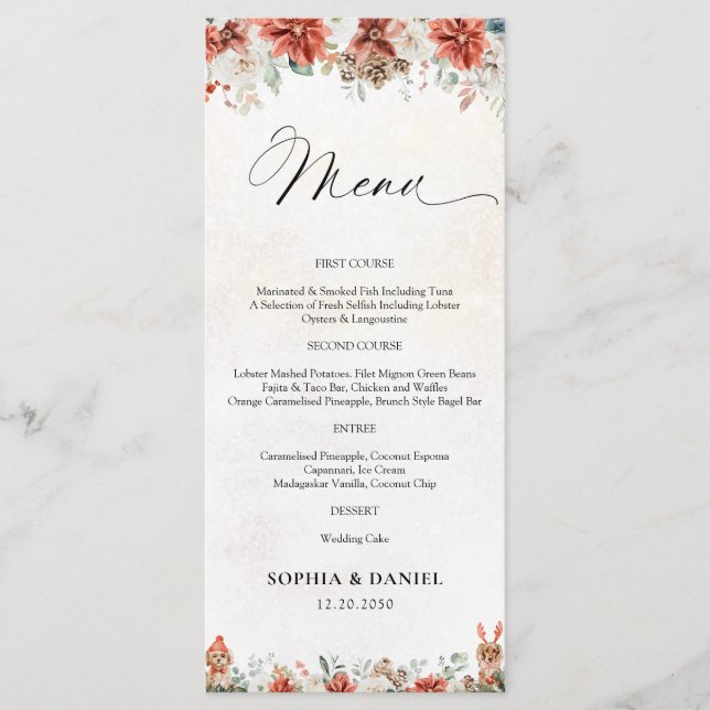 Menu Cardápio de Casamento de Inverno (Frente)