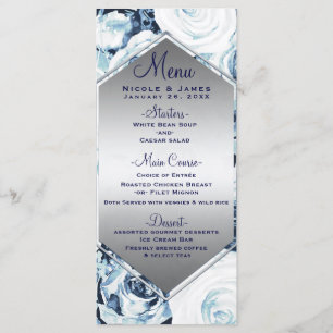 Menu Cardápio de Casamento de Inverno Azul Branco Prata
