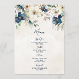 Menu Cardápio de Casamento de Inverno Floral Azul Elega