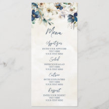Cardápio de Casamento de Inverno Floral Azul Elega