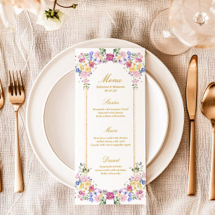 Menu Cardápio de Casamento de Jardim Floral Elegante de