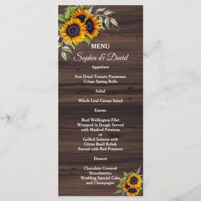 Menu Cardápio de Casamento de Madeira Romântico com Gir (Frente)