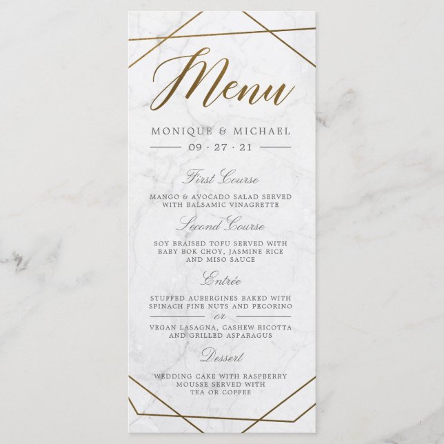 Menu Cardápio de Casamento de Mármore Art Déco Geométri (Frente)