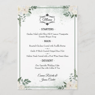 Menu Cardápio de Casamento de Mesa com Vegetação Elegan