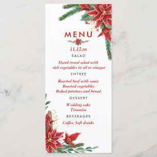Menu Cardápio de Casamento de Natal com Poinsettia Verm