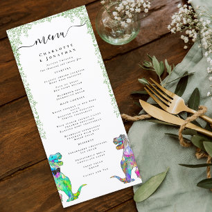Menu Cardápio de Casamento de Noiva e Noivo Dinossauro
