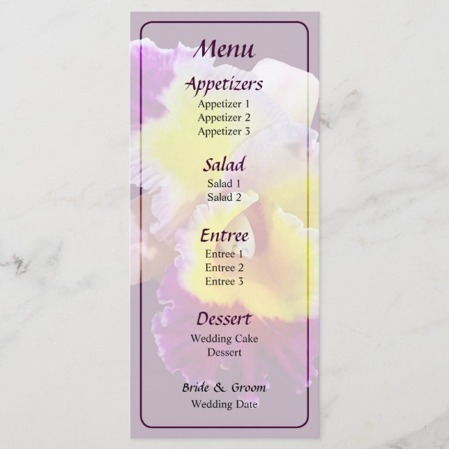 Menu Cardápio de Casamento de Orquídea Cattleya Amarela (Frente)