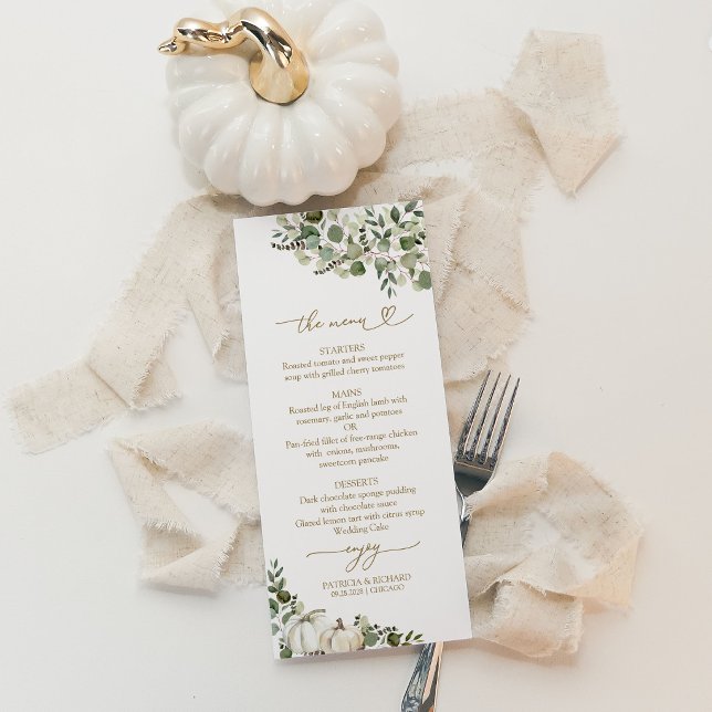 Menu Cardápio de Casamento de Outono com Abóboras Branc (Criador carregado)