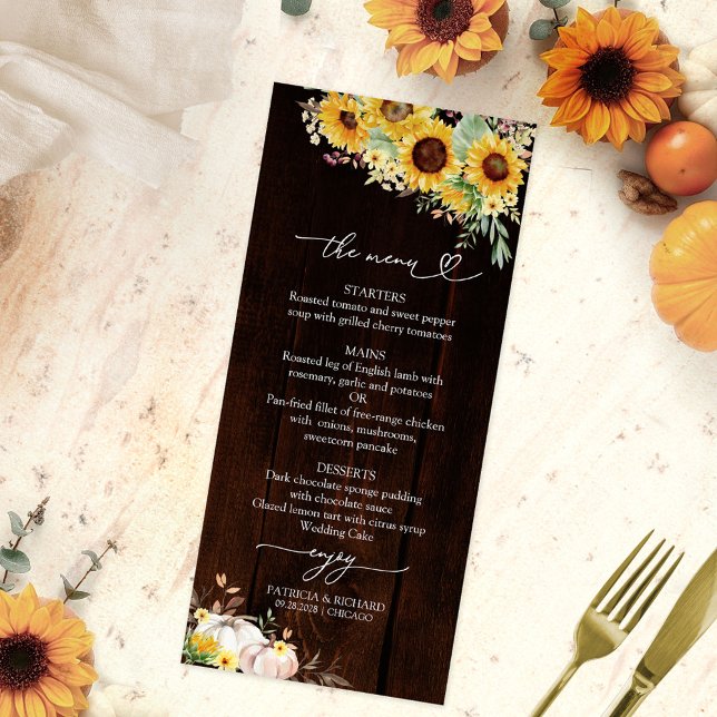 Menu Cardápio de Casamento de Outono com Girassóis e Ab (Criador carregado)