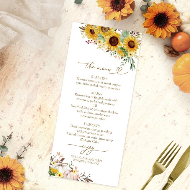 Menu Cardápio de Casamento de Outono com Girassol Abóbo (Criador carregado)