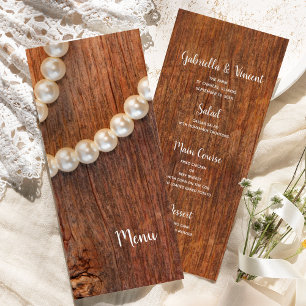 Menu Cardápio de Casamento de Pérolas e Madeira de Ba