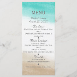 Menu Cardápio de Casamento de Praia Elegante em Aquarel