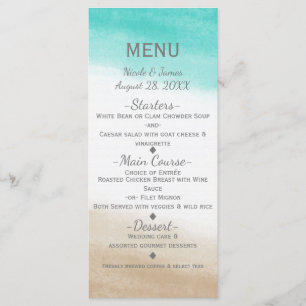 Menu Cardápio de Casamento de Praia Elegante em Aquarel