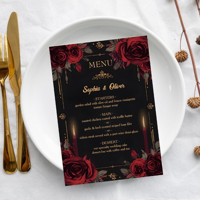 Menu Cardápio de Casamento de Romance Sombrio e Elegant (Criador carregado)