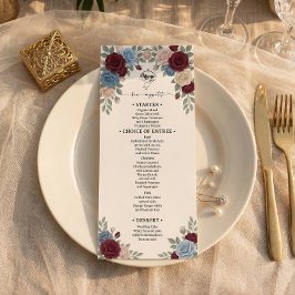 Menu Cardápio de Casamento de Rosas Burgundy Elegantes