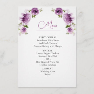 Menu Cardápio de Casamento de Rosas e Peônias Fuchsia e